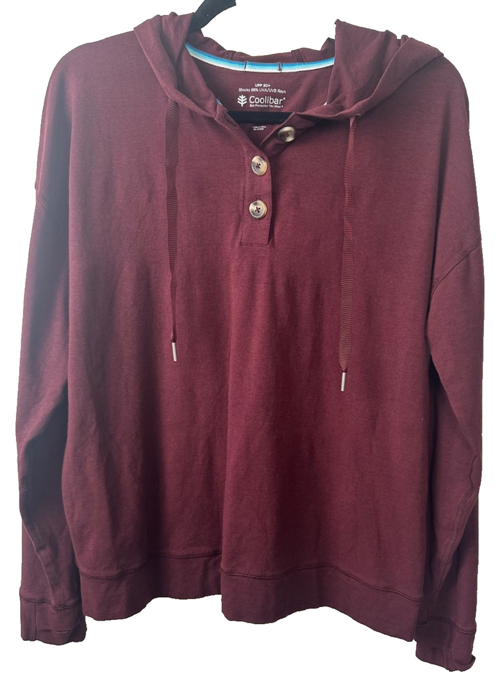 Coolibar Women Lumaleo Henley Hoodie L UPF 50+ Sun Protection Cotton Bamboo D31